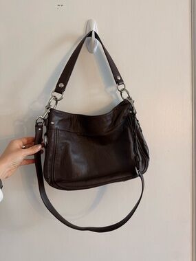Coach Chocolate Brown Leather Shoulder Bag with Silver Hardware
